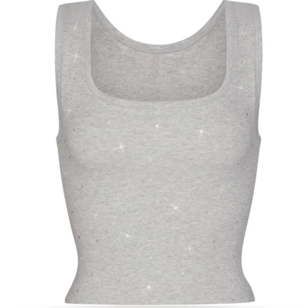 SKIMS X Swarovski ribbed grey tank
